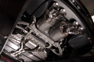 Chevrolet Corvette Performance Exhaust - Stainless Works - Cat Back, Dual Chambered Turbo Mufflers, Quad 4in Tips - `09-`13